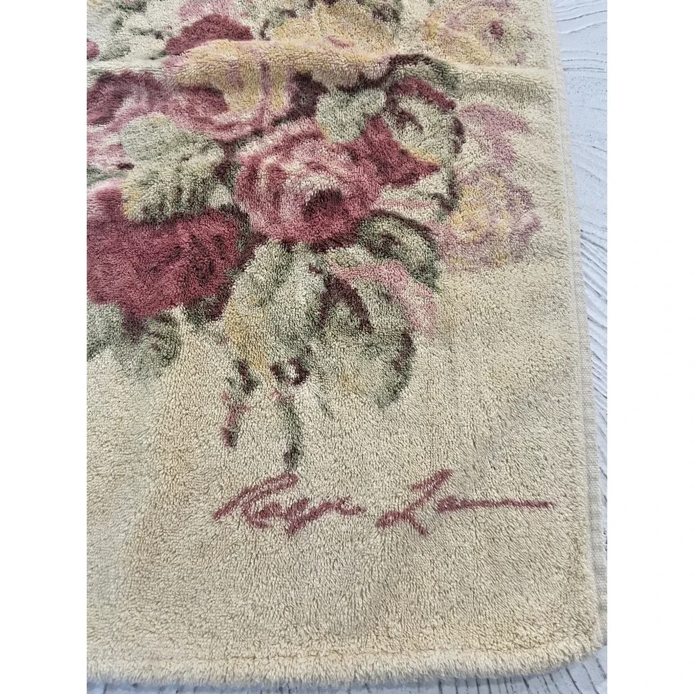 Vtg 3‎ pc Ralph Lauren Kathleen Bath Towel Set Bath Hand Face Cloth Yellow Roses